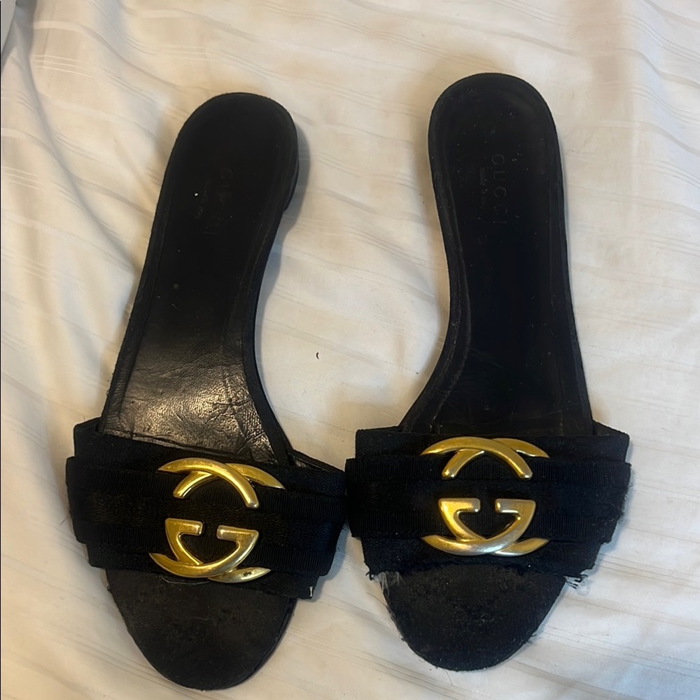 Gucci Black and Gold Mules with Luxe Design